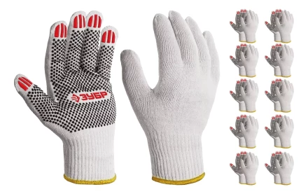 ЗУБР ОПТИМА, L (9), х/б перчатки с ПВХ покрытием (точка), 10 класс, 10 пар (11440-L10) купить в Губкинске