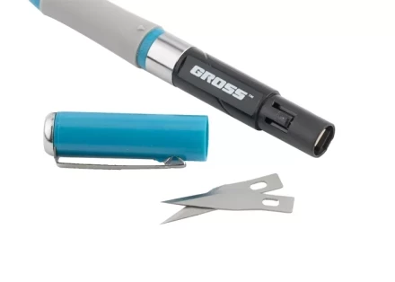 Нож для дизайна выдвижное перовое лезвие двухкомпонентная рукоятка металлическая клипса для фиксации 150 мм + 2 з.л GROSS 78885 купить в Губкинске