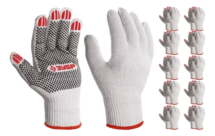 ЗУБР ОПТИМА, М (8), х/б перчатки с ПВХ покрытием (точка), 10 класс, 10 пар (11440-М10) купить в Губкинске