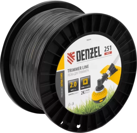 Леска для триммера двухкомпонентная квадрат, 2,0мм х 251м, на DIN катушке EXTRA CORD// Denzel 96844 купить в Губкинске