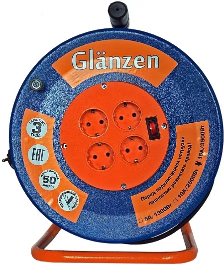 Удлинитель силовой на катушке GLANZEN 4 гн. КГ 3х1,5 ЕВ-50-009 купить в Губкинске
