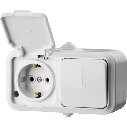 Блок STAYER &quot;MASTER&quot; &quot;MAXIMA&quot; розетка одноместная с заземлением и защитной крышкой, IP54, 16А, 220В, и выключатель двухклавишный, IP54, 10А, 220В 54313-W купить в Губкинске