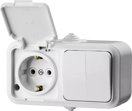 Блок STAYER &quot;MASTER&quot; &quot;MAXIMA&quot; розетка одноместная с заземлением и защитной крышкой, IP54, 16А, 220В, и выключатель двухклавишный, IP54, 10А, 220В 54313-W купить в Губкинске