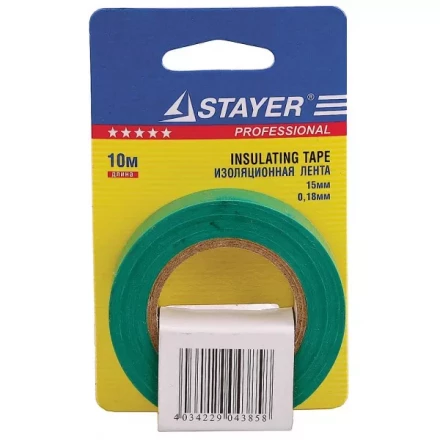 Изолента, STAYER Profi 12292-G-15-10, ПВХ, на карточке, 15мм х 10м х 0,18мм, зеленая 12292-G-15-10 купить в Губкинске