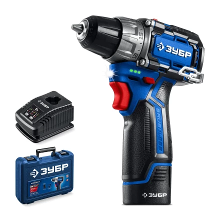 ЗУБР КОМПАКТ #2, 12 В, 45 Н·м, 1 АКБ тип Т7 (2 А·ч), дрель-шуруповерт, BRUSHLESS, кейс, Профессионал (DB-121-21) купить в Губкинске