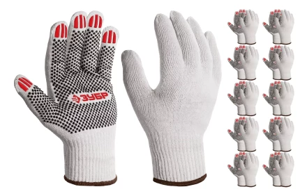 ЗУБР ОПТИМА, XL (10), х/б перчатки с ПВХ покрытием (точка), 10 класс, 10 пар (11440-XL10) купить в Губкинске