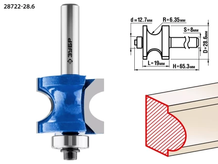 ЗУБР 28.6 x 19 мм, радиус 6.3 мм, фреза полустержневая с подшипником, Профессионал (28722-28.6) купить в Губкинске