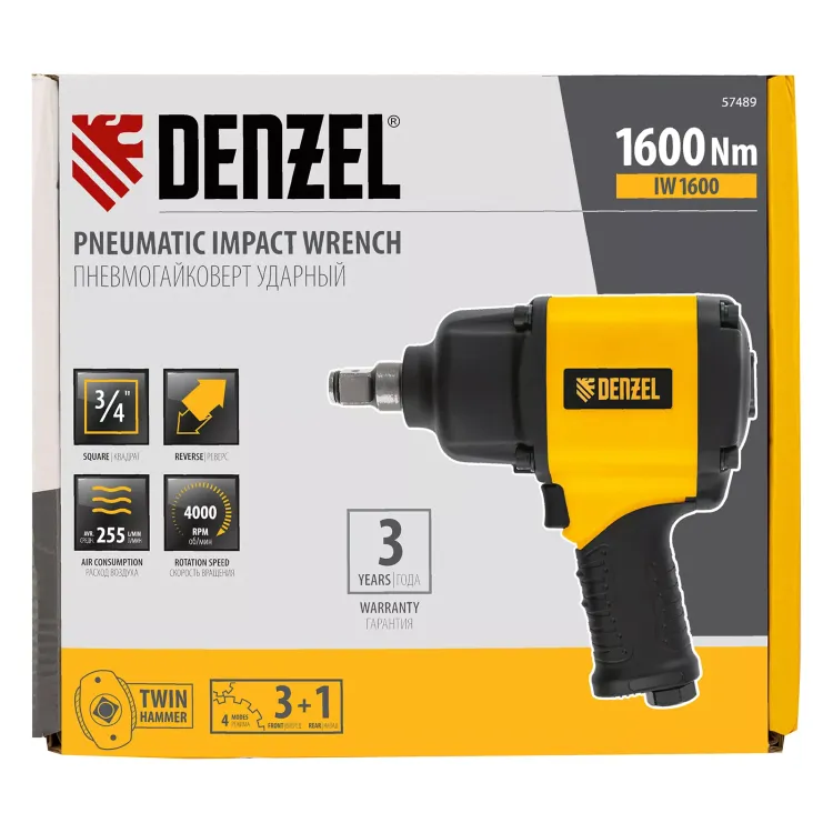 Ударный пневмогайковерт Denzel IW1600 57489, 3/4", 4000 об/мин, 1600 Нм купить в Губкинске