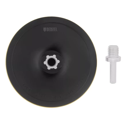 Тарелка опорная для дрели и УШМ с липучкой, 150 мм, твердая, с адаптером c М14 на d8 Denzel 76255 купить в Губкинске