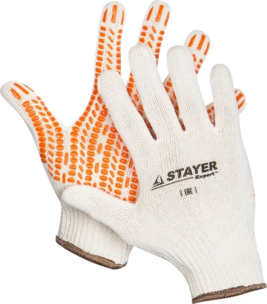 Перчатки STAYER &quot;EXPERT&quot; трикотажные с защитой от скольжения, 10 класс, х/б, S-M 11401-S купить в Губкинске
