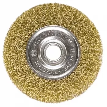 Щетка для УШМ, 150 мм, посадка 22,2 мм, плоская, латунированная витая проволока MATRIX 74664 купить в Губкинске