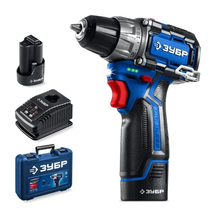 ЗУБР КОМПАКТ #3, 12 В, 45 Н·м, 2 АКБ тип Т7 (2 А·ч), дрель-шуруповерт, BRUSHLESS, кейс, Профессионал (DB-121-22) купить в Губкинске