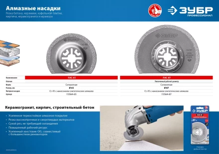 ЗУБР ПАС-65 UniLock, 65 мм, OIS-хвост., насадка сегментная, Профессионал (15564-65) купить в Губкинске