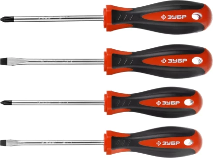 Набор ЗУБР &quot;МАСТЕР&quot;: Отвертки, Cr-v, эргономичная двухкомпонентная рукоятка, 4шт 25065-H4_z03 купить в Губкинске