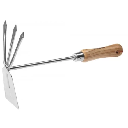 Мотыжка ЗУБР &quot;ЭКСПЕРТ&quot; комбинированная из нерж. стали, деревянная ручка из ясеня, прямое лезвие + 3 зубца, 190х80х330мм 4-39472 купить в Губкинске