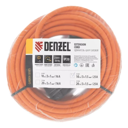Удлинитель-шнур силовой Denzel Garden Series, ПВС, 10м, 1 розетка 3 x 1,5 мм, 3 м 37407 купить в Губкинске