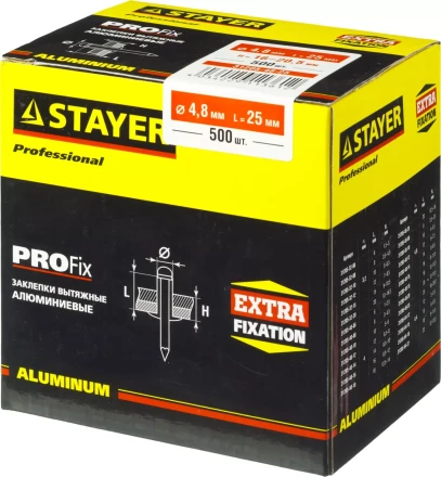 Заклепки PROFIX алюминиевые, 4,8х25мм, 500шт, STAYER Professional 31205-48-25 31205-48-25 купить в Губкинске