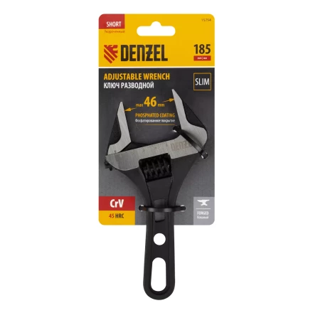 Ключ разводной 185 мм Denzel 15754, CrV, кованый, укороченная рукоятка купить в Губкинске