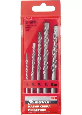 Набор сверл по бетону 4 - 5 - 6 - 8 - 10мм пластиковый кейс MATRIX 70730 купить в Губкинске