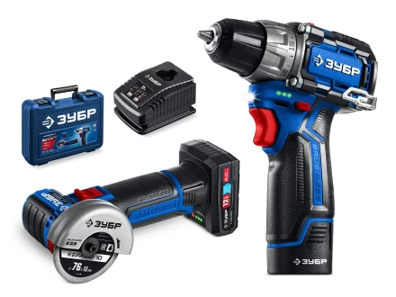 ЗУБР КОМПАКТ #5, набор: дрель-шуруповерт + мини УШМ, BRUSHLESS, 12 В, 45 Н·м, 2 АКБ тип Т7 (4 и 2 А·ч), кейс, Профессионал (DB-121-42AB) купить в Губкинске