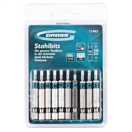 Набор бит HEX 3х50 сталь S2 10 шт GROSS 11462 купить в Губкинске