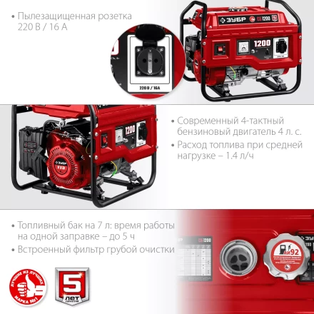 ЗУБР 1200 Вт, бензиновый генератор (СБ-1200) купить в Губкинске