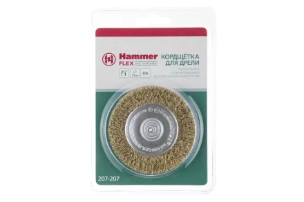 Кордщетка HAMMER плоская 75мм для дрели гофрированная латунированная сталь (207-207) купить в Губкинске