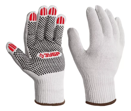 ЗУБР ОПТИМА, XL (10), х/б перчатки с ПВХ покрытием (точка), 10 класс (11440-XL) купить в Губкинске