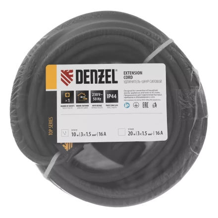 Удлинитель-шнур силовой Denzel Top Series, КГТТ, 10м, 1 розетка, 3 x 1,5 мм, 3 м 37419 купить в Губкинске