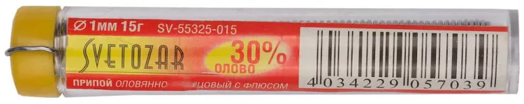 Припой СВЕТОЗАР оловянно-свинцовый, 30% Sn / 70% Pb, 15гр SV-55325-015 купить в Губкинске