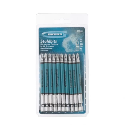 Набор бит Pz2 х90, сталь S2, 10шт GROSS 11201 купить в Губкинске