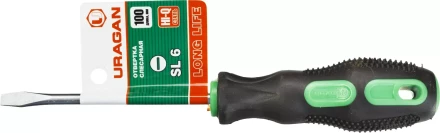 Отвертка URAGAN c двухкомпонентной рукояткой, SL6,0 x 100мм 25075-06-10_z01 купить в Губкинске