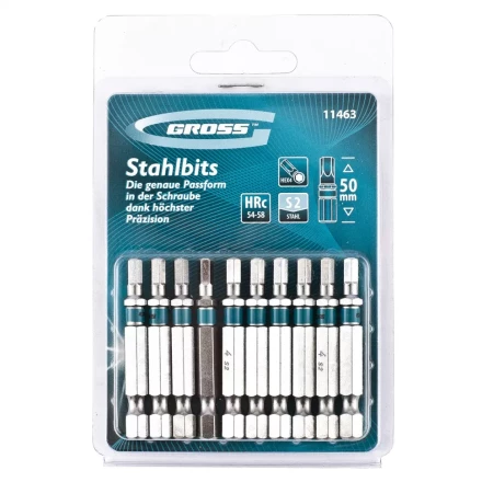 Набор бит HEX 4х50 сталь S2 10 шт GROSS 11463 купить в Губкинске
