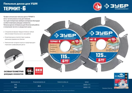 ЗУБР Термит-6, 115 х 22.2 мм, 6 резцов, для УШМ, усиленный, пильный диск по дереву, Профессионал (36858-115) купить в Губкинске