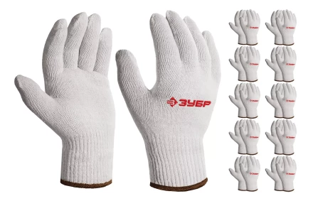 ЗУБР ОПТИМА, L-XL, х/б перчатки без покрытия, 10 класс, 10 пар (11446-XL10) купить в Губкинске