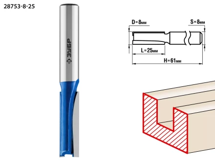 ЗУБР 8 x 25 мм, хвостовик 8 мм, фреза пазовая прямая, Профессионал (28753-8-25) купить в Губкинске