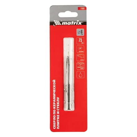 Сверло по керамической плитке и стеклу, 6 мм, шестигранный хвостовик Matrix 72836 купить в Губкинске