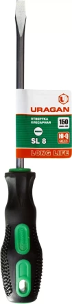 Отвертка URAGAN c двухкомпонентной рукояткой, SL8,0 x 150мм 25075-08-15_z01 купить в Губкинске