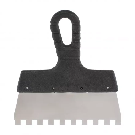 Шпатель из нержавеющей стали 150 мм зуб 10 х 10 мм пластмассовая ручка 85147 купить в Губкинске