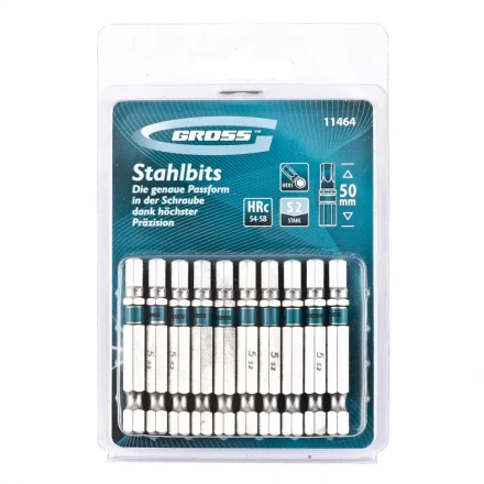 Набор бит HEX 5х50 сталь S2 10 шт GROSS 11464 купить в Губкинске
