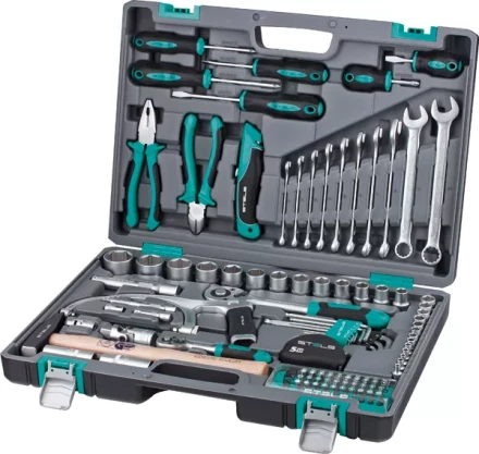 Набор инструментов 1/2  1/4 CrV пластиковый кейс  98 предметов STELS 14111 купить в Губкинске
