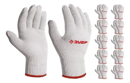 ЗУБР ОПТИМА, S-M, х/б перчатки без покрытия, 10 класс, 10 пар (11446-M10) купить в Губкинске