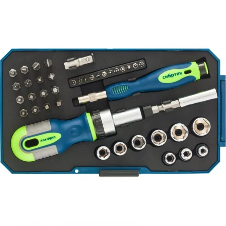 Отвертки реверсивные с набором бит и торцевыми головками 41 штук CrV Сибртех 13338 купить в Губкинске