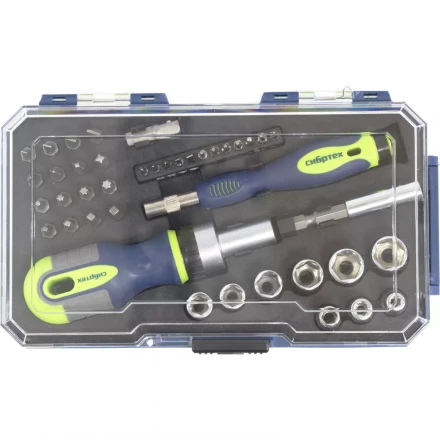 Отвертки реверсивные с набором бит и торцевыми головками 41 штук CrV Сибртех 13338 купить в Губкинске