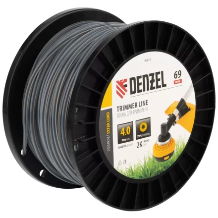 Леска для триммера двухкомпонентная круглая, 4,0мм х 69м, на DIN катушке EXTRA CORD// Denzel 96811 купить в Губкинске