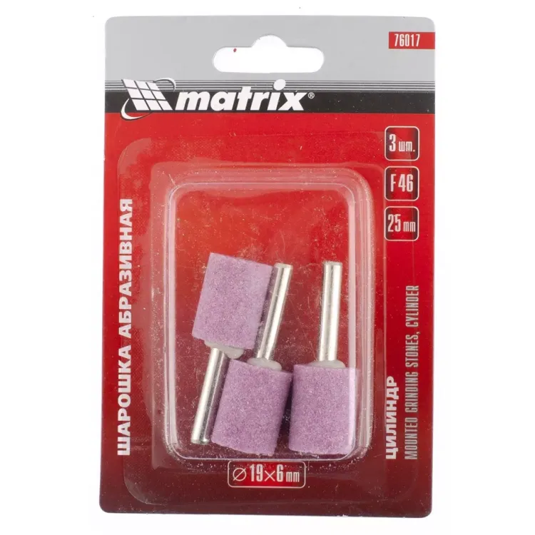 Шарошка абразивная цилиндр 10 x 20 x 3 мм F80 3 штуки MATRIX 76018 купить в Губкинске