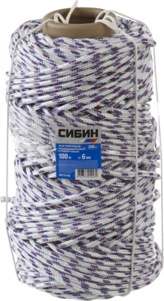 Фал плетёный полипропиленовый СИБИН 16-прядный с полипропиленовым сердечником, диаметр 6 мм, бухта 100 м, 320 кгс 50215-06 купить в Губкинске
