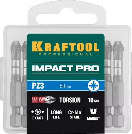 Биты для ударных шуруповертов KRAFTOOL Impact Pro PZ 26193-3-50-S10 купить в Губкинске