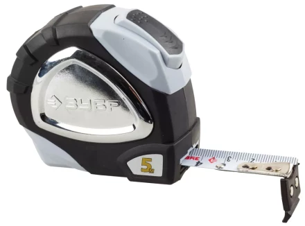 Рулетка ЗУБР &quot;ЭКСПЕРТ&quot; &quot;ПРЕМИУМ&quot;, двухкомпонентный корпус, автостоп, полотно с нейлоновым напылением, 5 м / 19 мм 34050-05-19_z01 купить в Губкинске