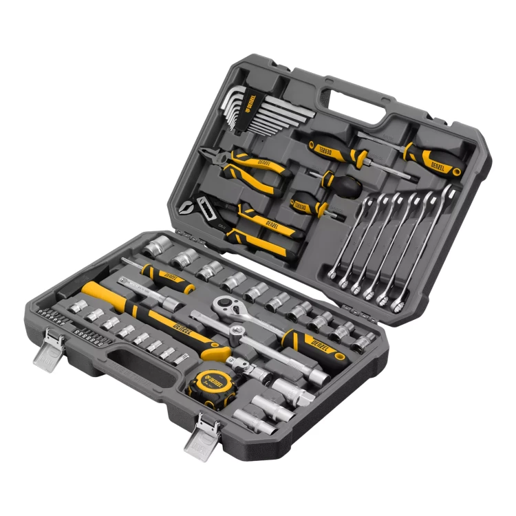 Набор инструментов Denzel 15801, 1/2", 1/4", CrV, S2, пластиковый кейс, 64 предмета купить в Губкинске